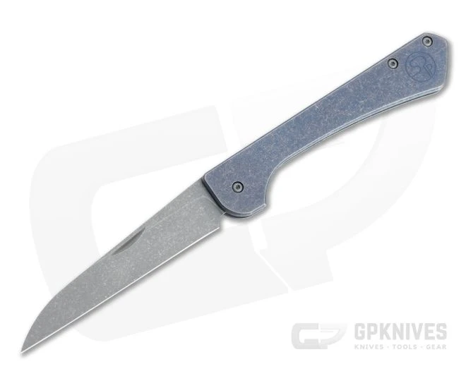 Serge Knife Co. Wildcard Dark Stonewashed M390 Blue Titanium Slip Joint Folder 017