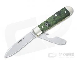 Boker Solingen Swell-End Jack Satin N690 Green Curly Birch Cap Lifter Slip Joint 112916