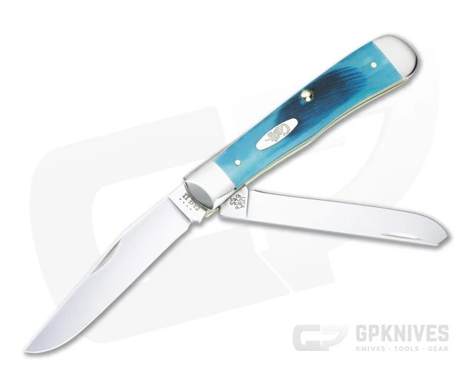 Case Trapper Caribbean Blue Sawcut Jig Bone Slip Joint Folder 25592