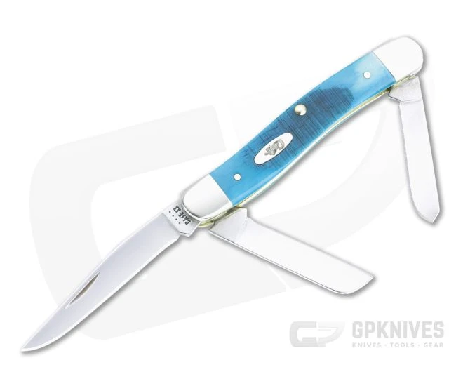 Case Medium Stockman Caribbean Blue Sawcut Jig Bone Slip Joint Knife 25597
