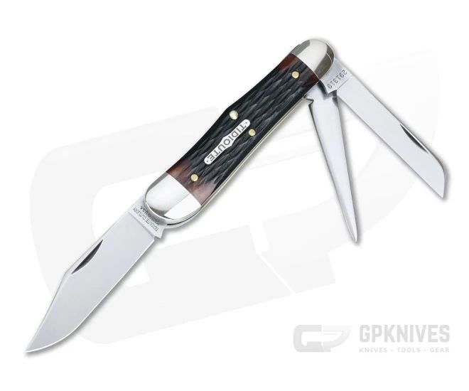 Tidioute Cutlery #29 Stockyard Whittler 3-Blade Burnt Sienna Jigged Bone