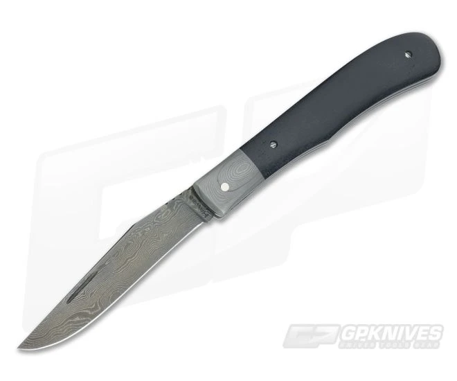 Chuck Hawes Custom Slimline Barehead Trapper Black Micarta and Damascus