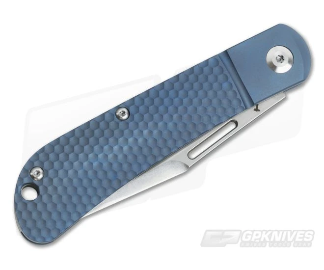 JE Made Slipjoint Stonewashed S35VN Blue Anodized Honeycomb Titanium - Image 2