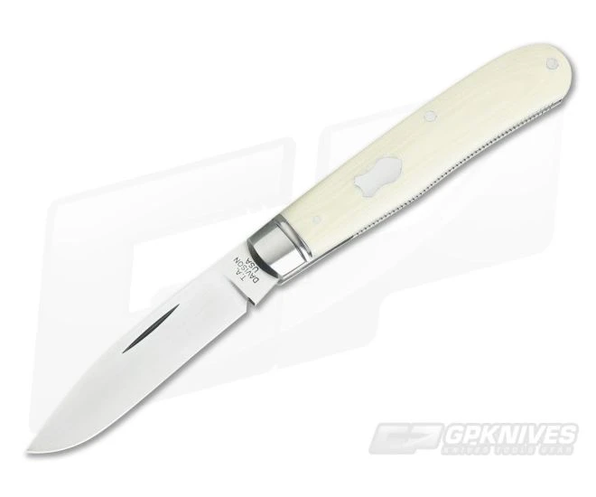 T.A. Davison Custom Ivory White G10 Satin CPM154 Drop Point Slip Joint