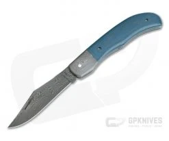 Chuck Hawes Custom Blue Denim Micarta Hunter Burl Pattern Damascus Blade