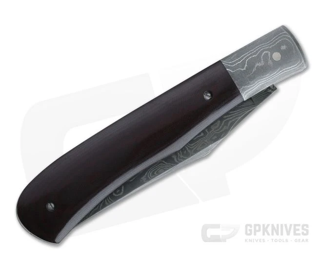 Chuck Hawes Custom One-Blade Trapper Red Linen Micarta Burl Damascus Slip Joint 4336 - Image 2