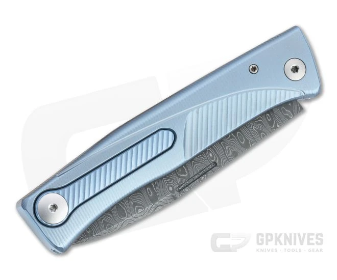 LionSteel Thrill Stainless Damascus Blue Titanium H.WAYL Hidden Clip Integral Slip Joint Folder - Image 2