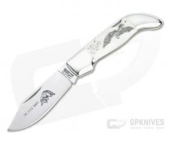 Parker Cutlery Vintage Clasp Knife White Bone with Eagle Scrimshaw Lockback Folder